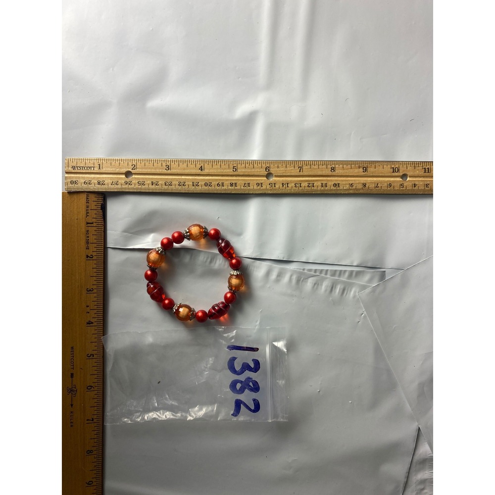 Red Orange Beaded Stretchy Bracelet Fashion Jewelry Accessory‎